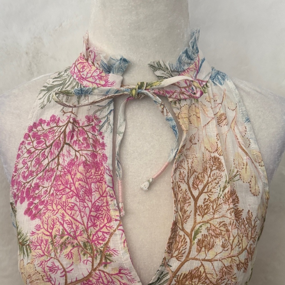 Pilcro Floral Halter Tank Top in White with Pink, Blue, and Tan Prints - Picture 2 of 6